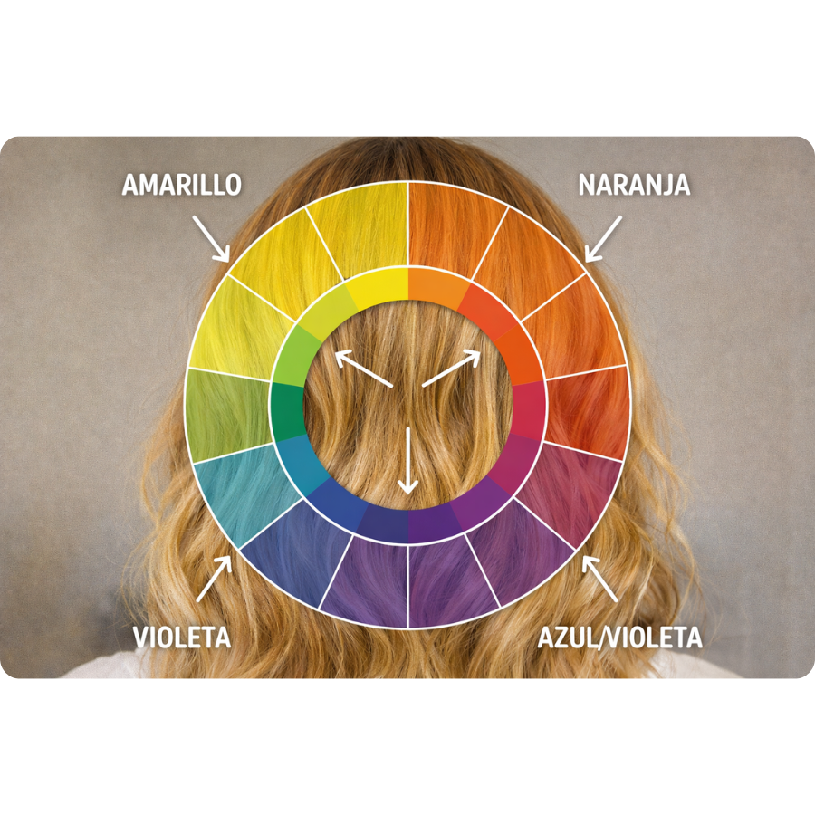 rueda de color para eliminar tonos amarillos en cabello